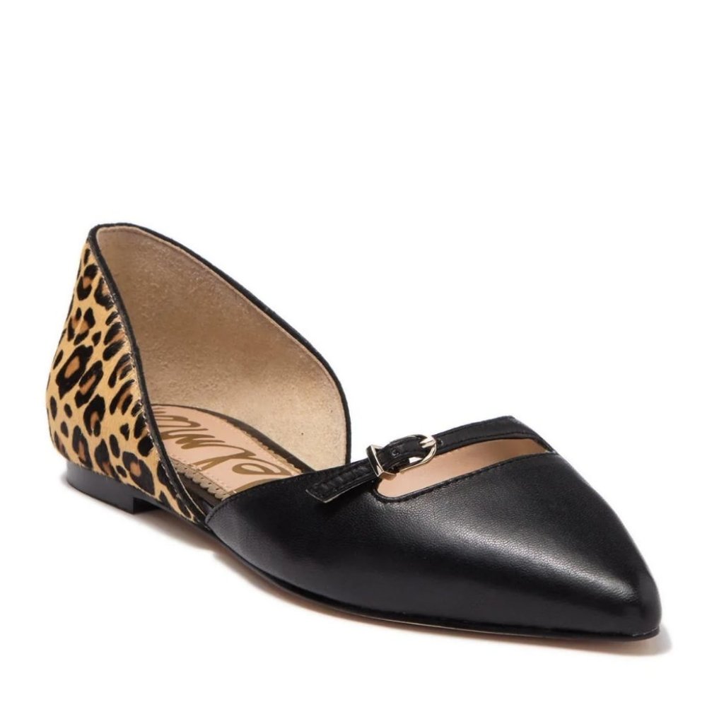 Sam Edelman Rina Black Leopard Genuine Calf Hair D'orsay Slip On Pointed Toe